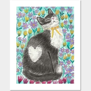 Happy cat in the flowers art Posters and Art